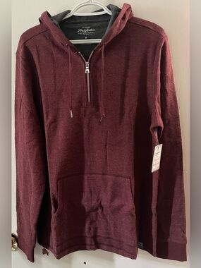 Flag & Anthem Men’s Maroon Heather Hoodie 1/4 Zip Up Pullover Sweatshirt Medium